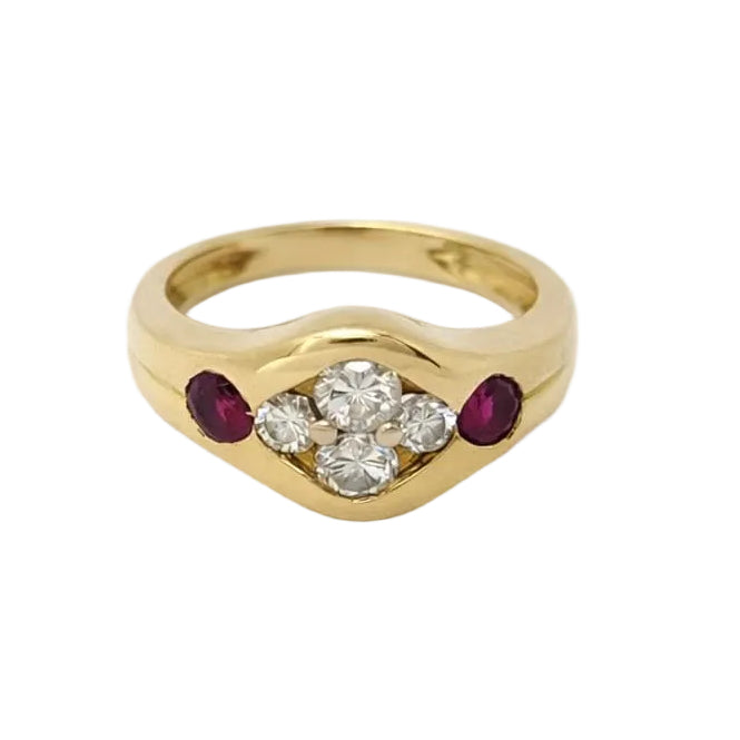 Yellow gold ring with rubies and diamonds
