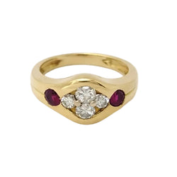 Yellow gold ring with rubies and diamonds