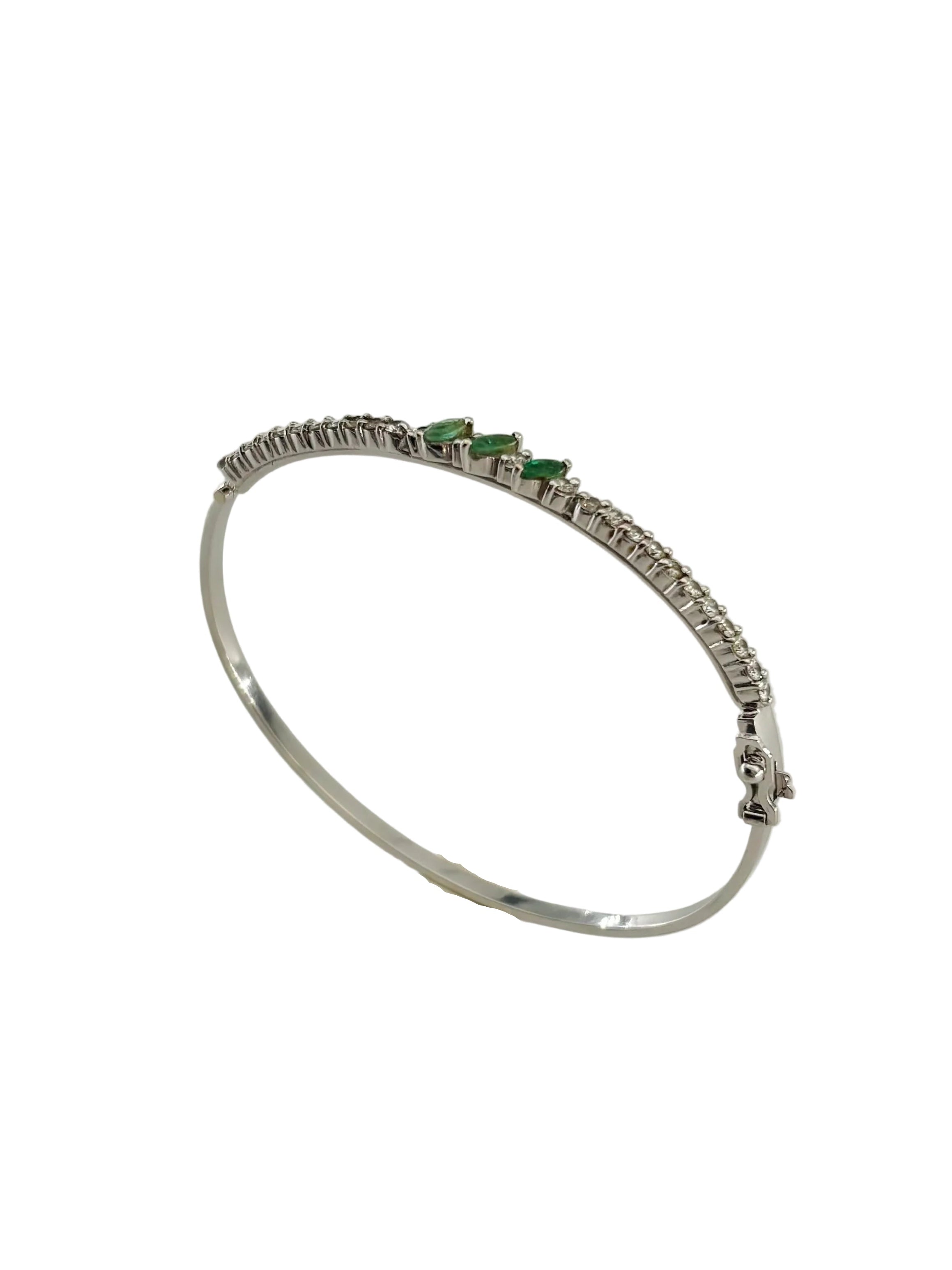 White Gold Bangle Bracelet with Emeralds and Diamonds