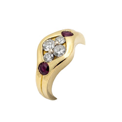 Yellow gold ring with rubies and diamonds