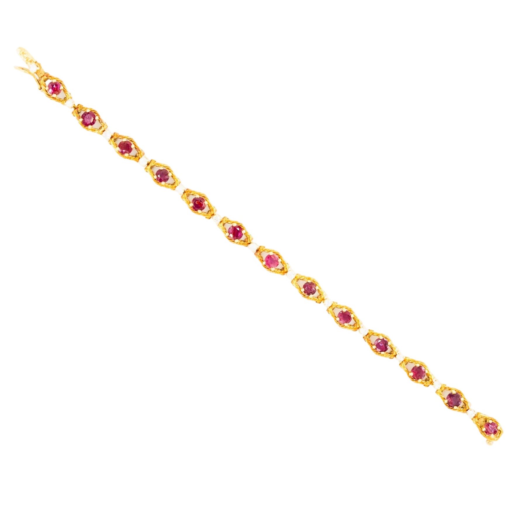 Yellow Gold Link Bracelet with Rubies and Diamonds