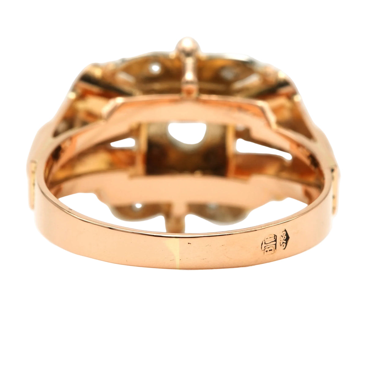 Tank Ring in White Gold, Yellow Gold, and Diamonds