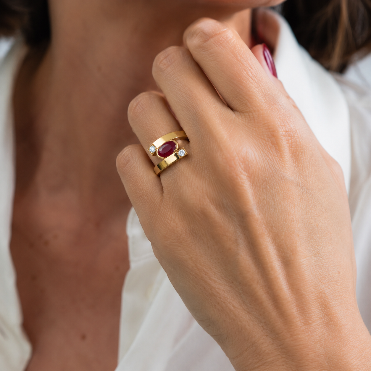 "Toi & Moi" Ring in Yellow Gold, Rubies, and Diamonds