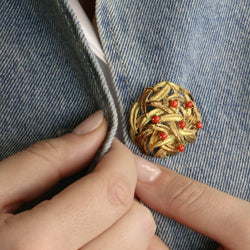 Yellow Gold and Coral Brooch