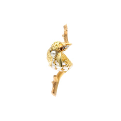 Yellow Gold Brooch with Pearls and Rubies