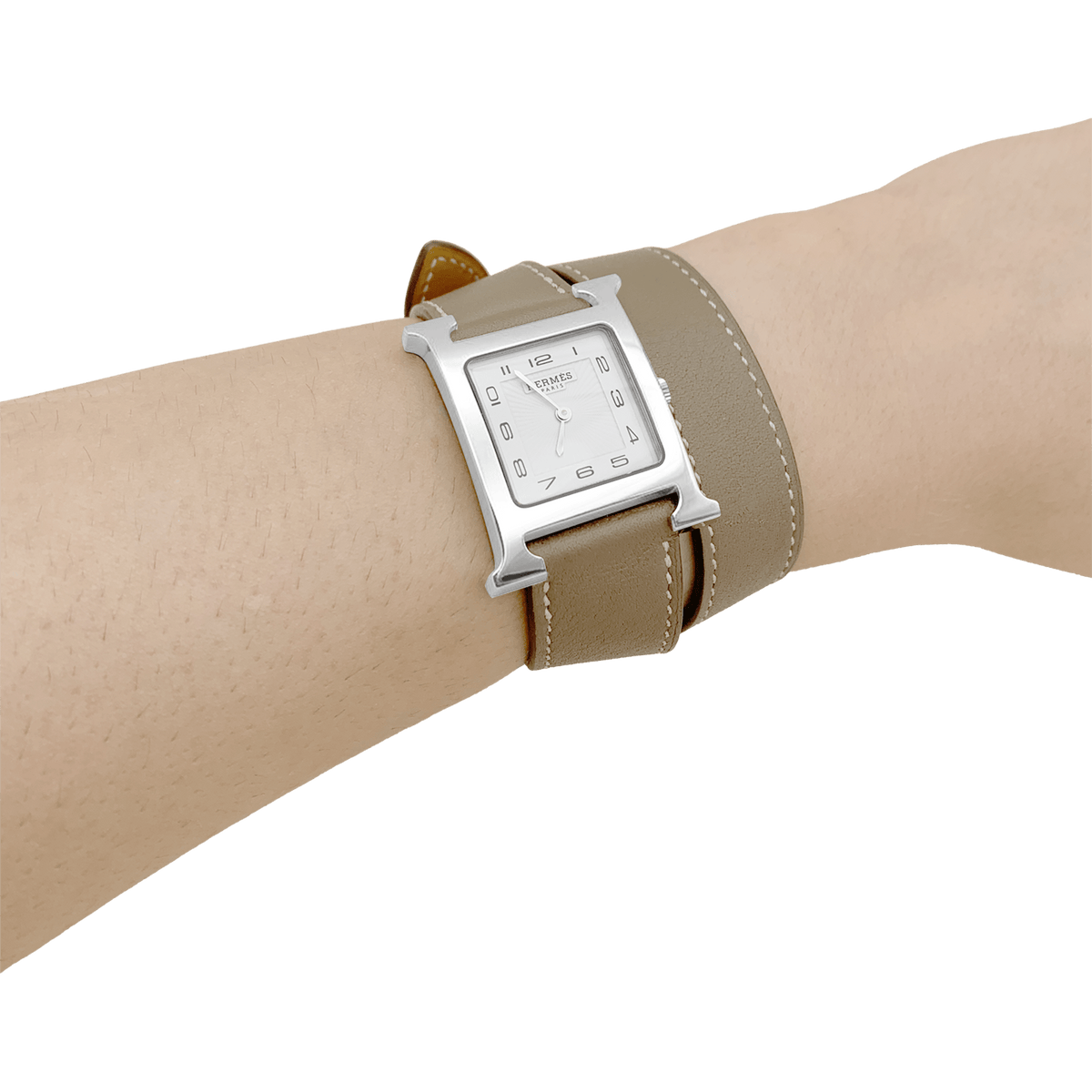 HERMÈS "Heure H" GM Watch in Steel and Leather