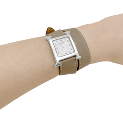HERMÈS "Heure H" GM Watch in Steel and Leather