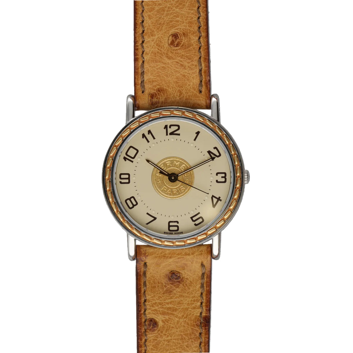 HERMÈS "Sellier" Watch in Yellow Gold and Stainless Steel