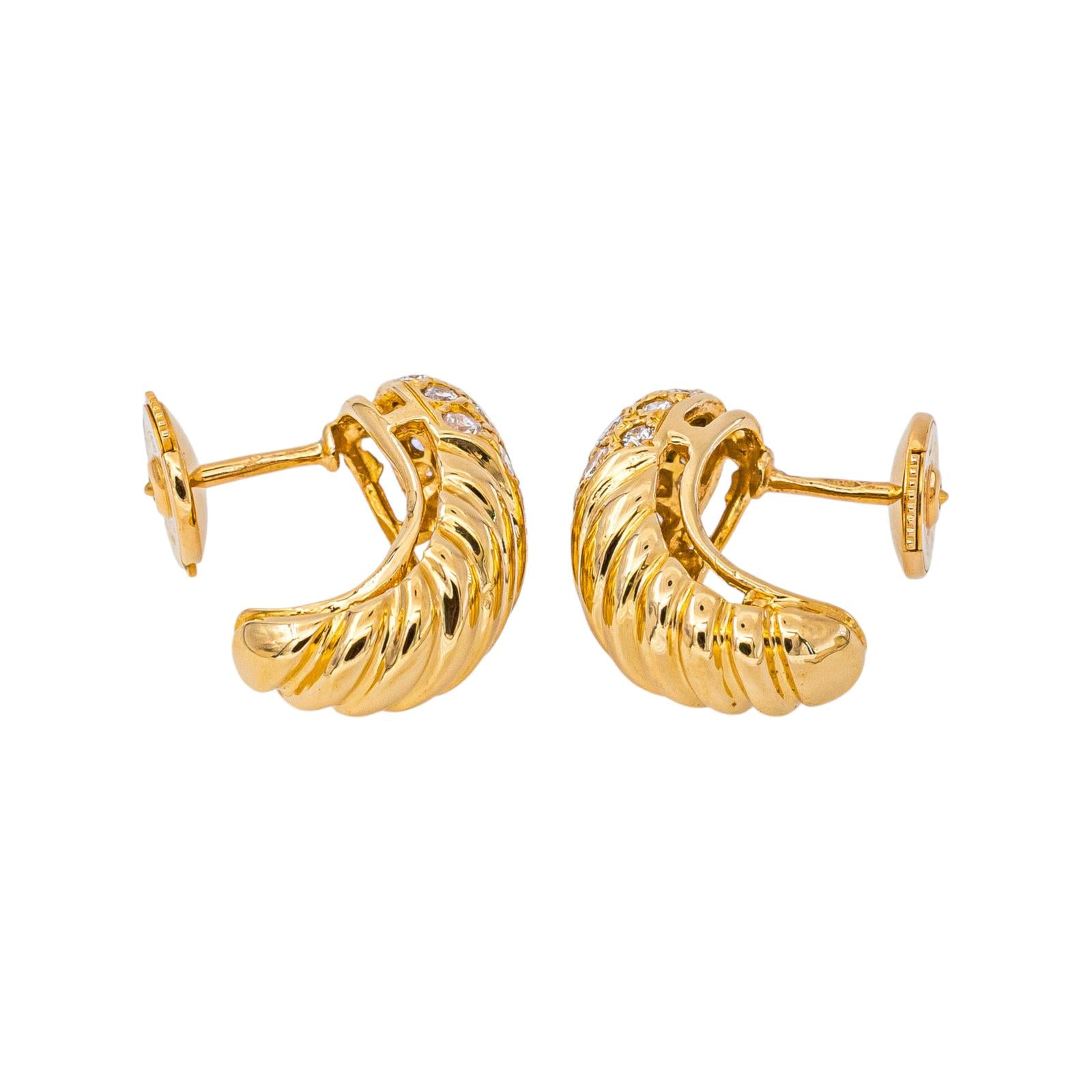 Yellow Gold Half-Hoop Earrings with Diamonds