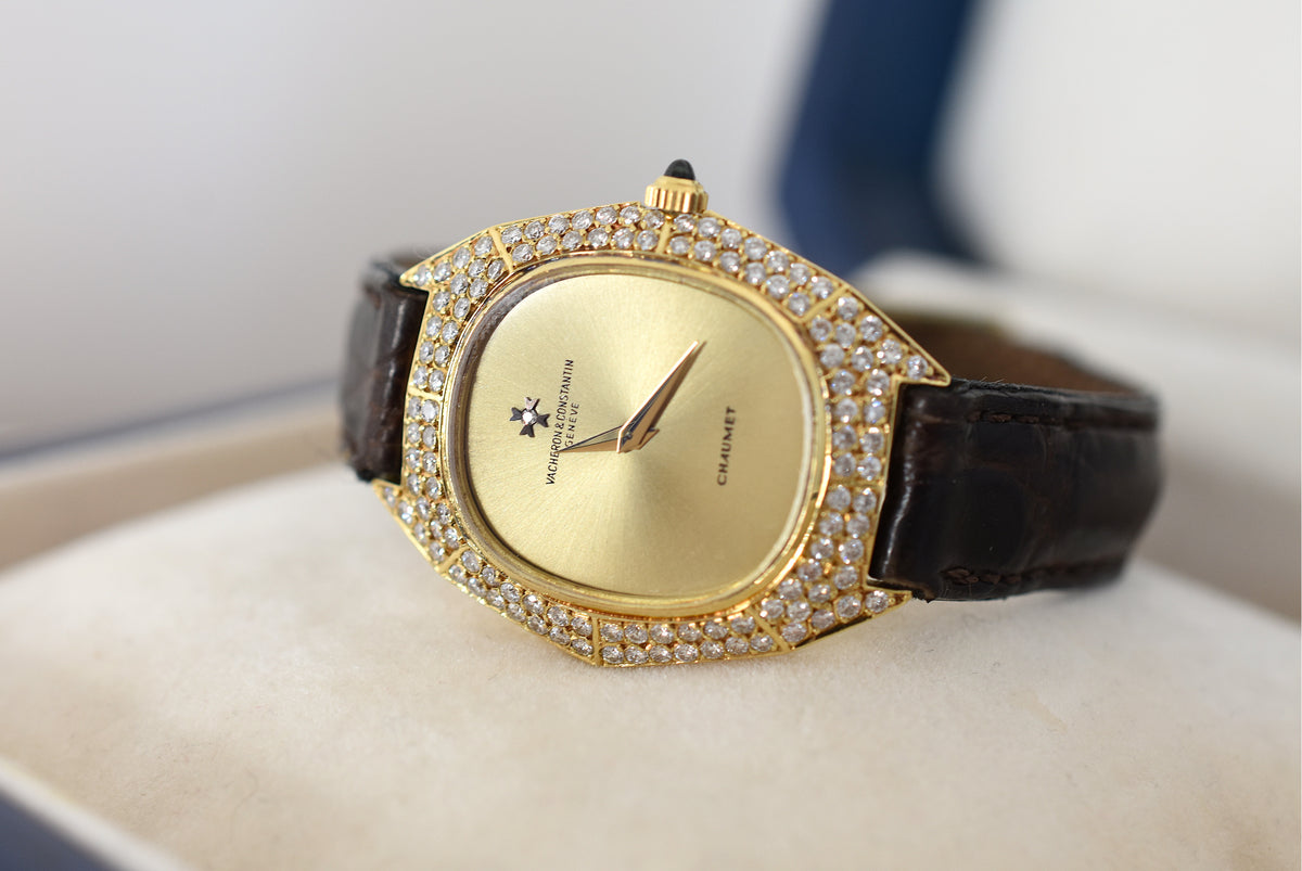 VACHERON CONSTANTIN Watch for CHAUMET in yellow gold, leather, and diamonds