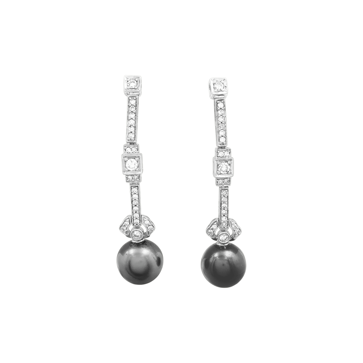 Boucles d'oreilles Pendantes en or blanc, perles et diamants