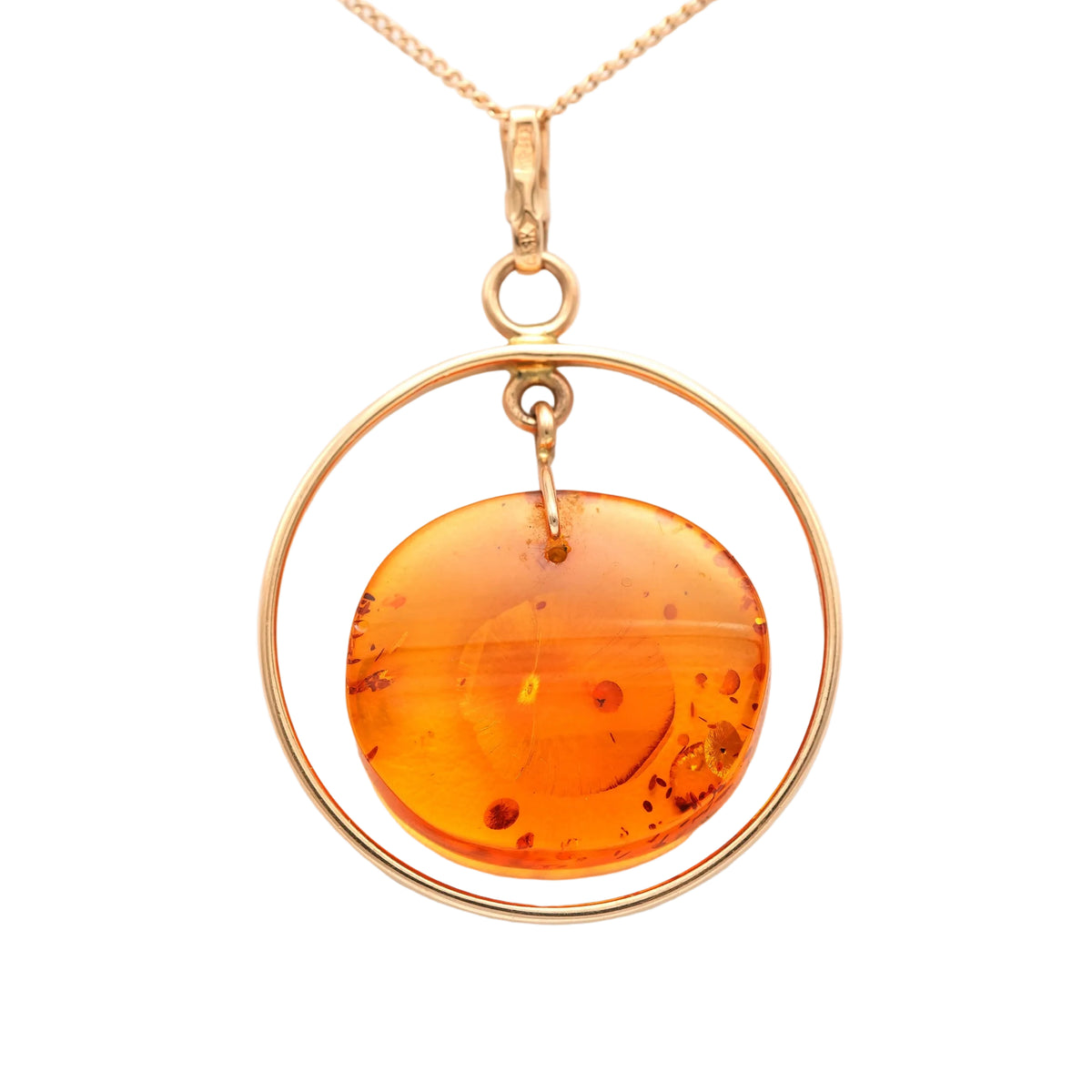 Yellow Gold and Amber Pendant Necklace