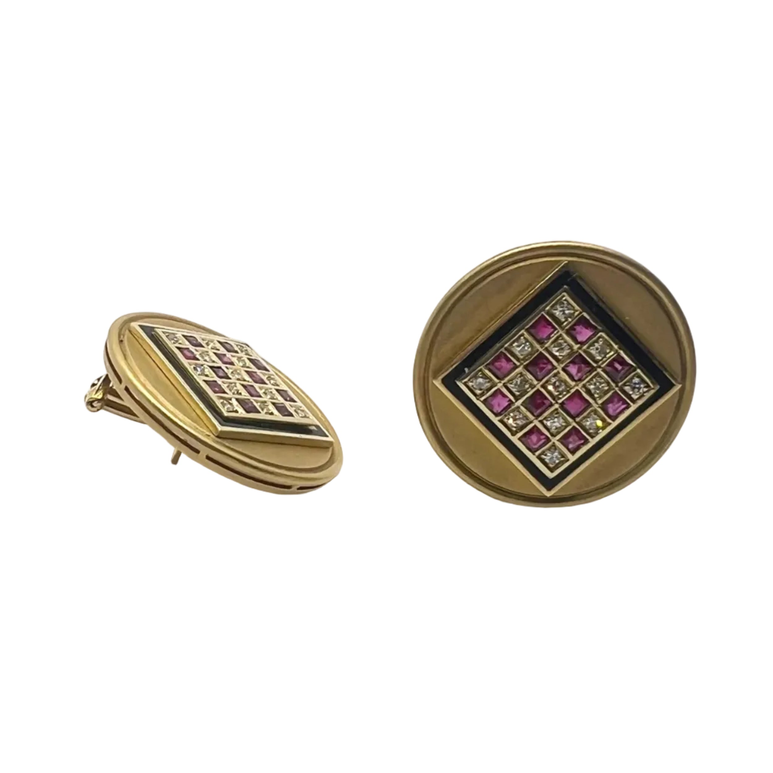 Boucles d'oreilles Clips en or jaune, rubis et diamants