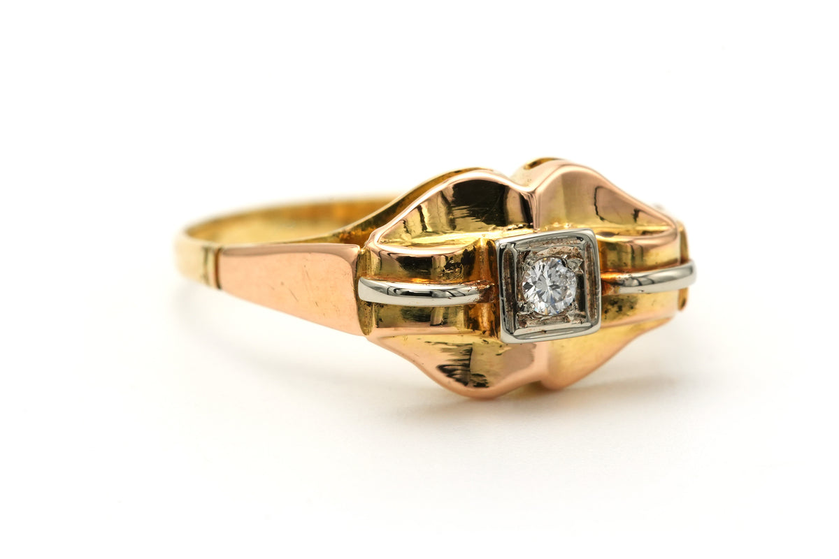 Tank Ring in White Gold, Yellow Gold, and Diamonds