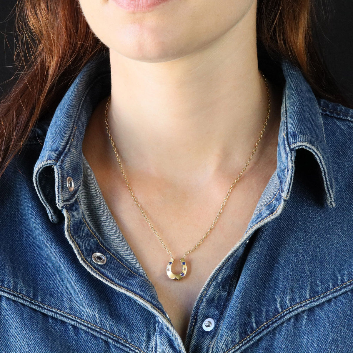 Yellow Gold Necklace with Sapphire and Diamond Pendant