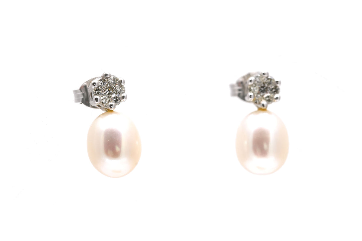 White Gold Earrings with Pearls and Diamonds