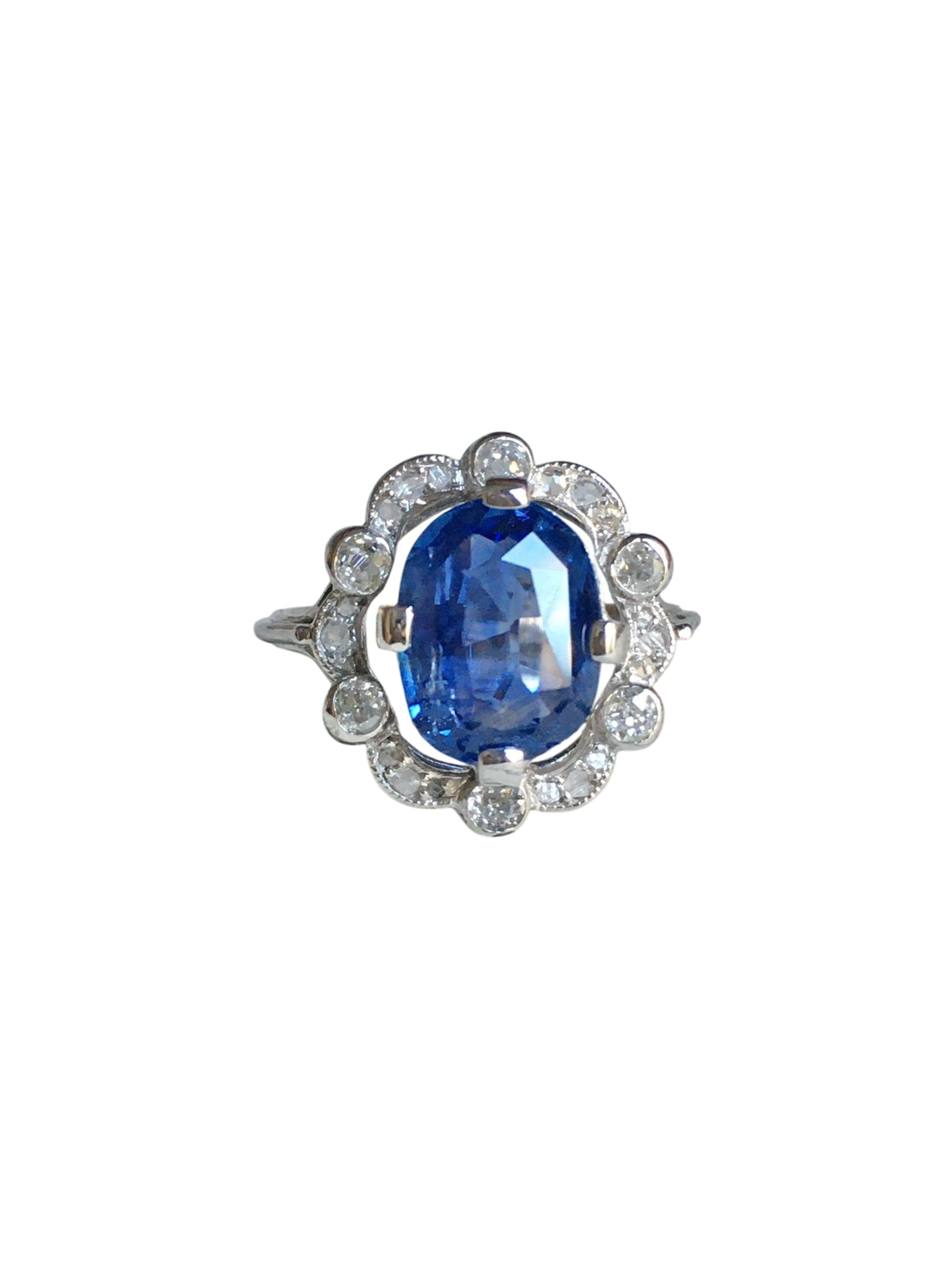Entourage Ring in white gold, Platinum, Sapphire, and Diamonds