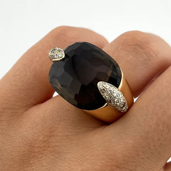 Cocktail Ring in Yellow Gold, Quartz, and Diamonds