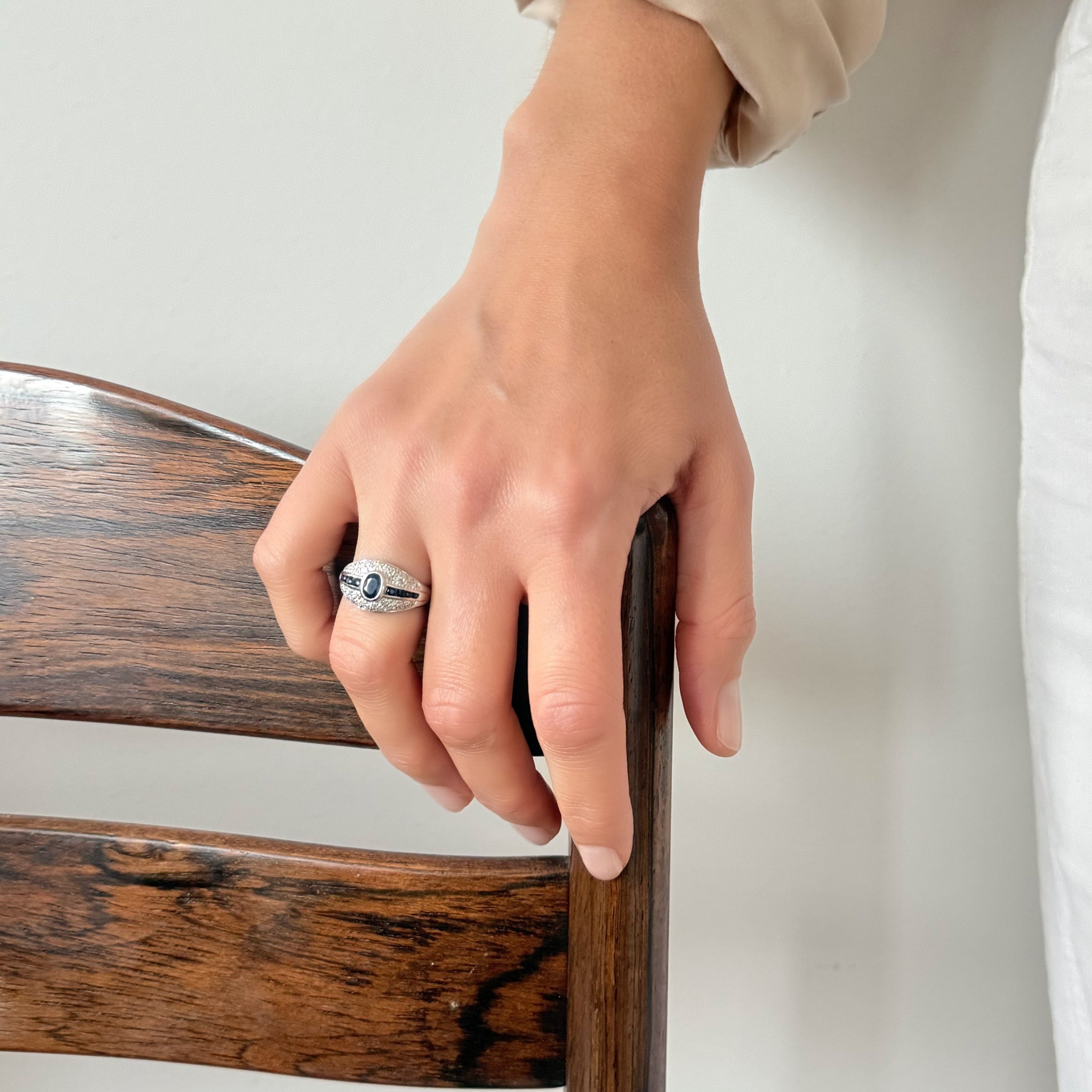 White Gold Band Ring with Sapphires and Diamonds