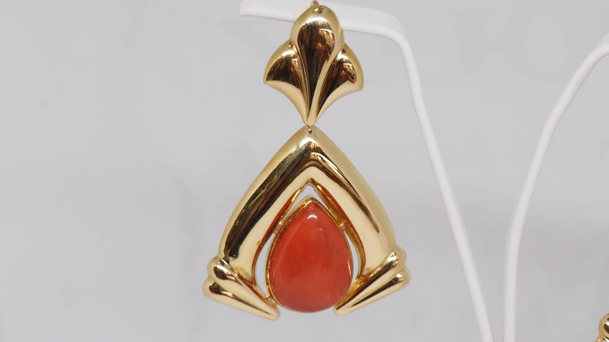 Yellow Gold and Coral Drop Earrings