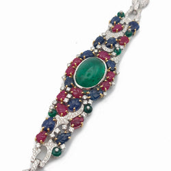 Tutti Frutti "Indian Dream" Bracelet, Emerald Cabochon, Rubies, Sapphires, and Diamonds, 18k Gold