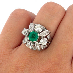 Cocktail Ring in Platinum, Emerald, and Diamonds