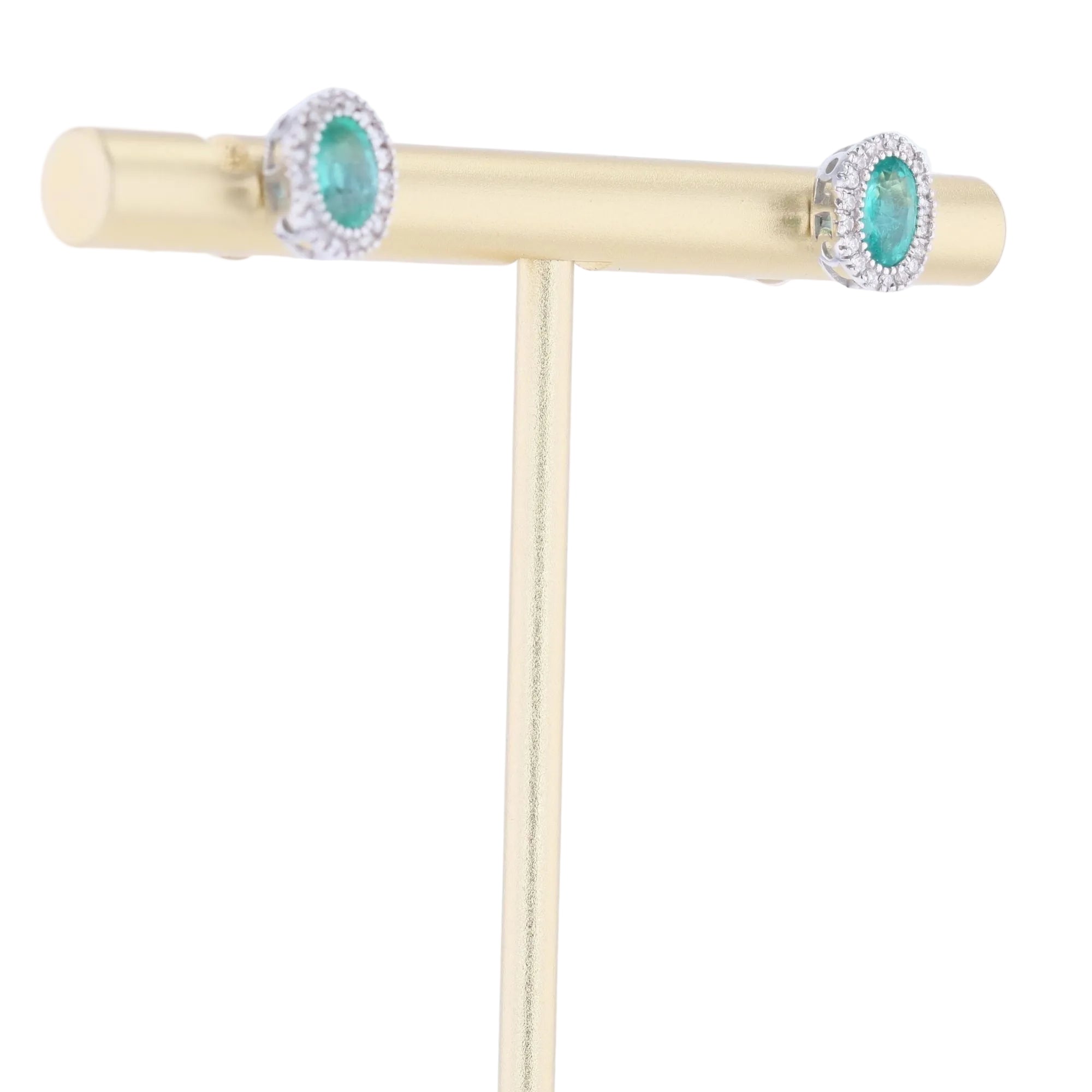Boucles d'oreilles Puces en or blanc, émeraudes et diamants