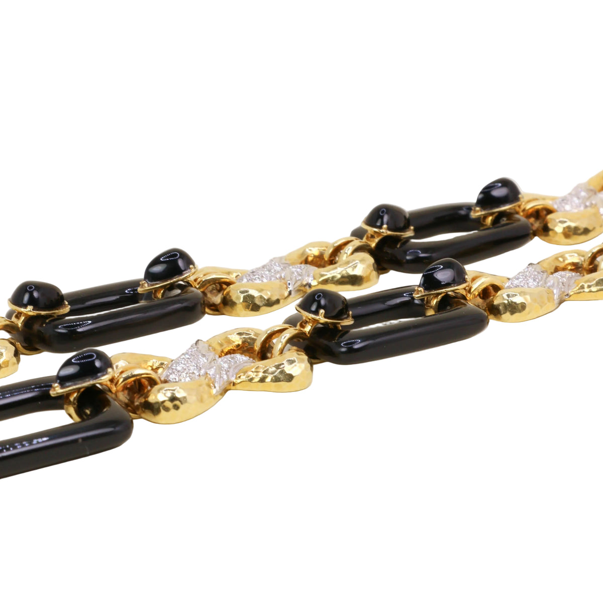 Convertible Yellow Gold Link Necklace with Onyx and Diamonds
