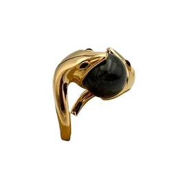 BOUCHERON “TROUBLE” Ring, 18K Gold, Gray Jade, Black Enamel (Size 52)