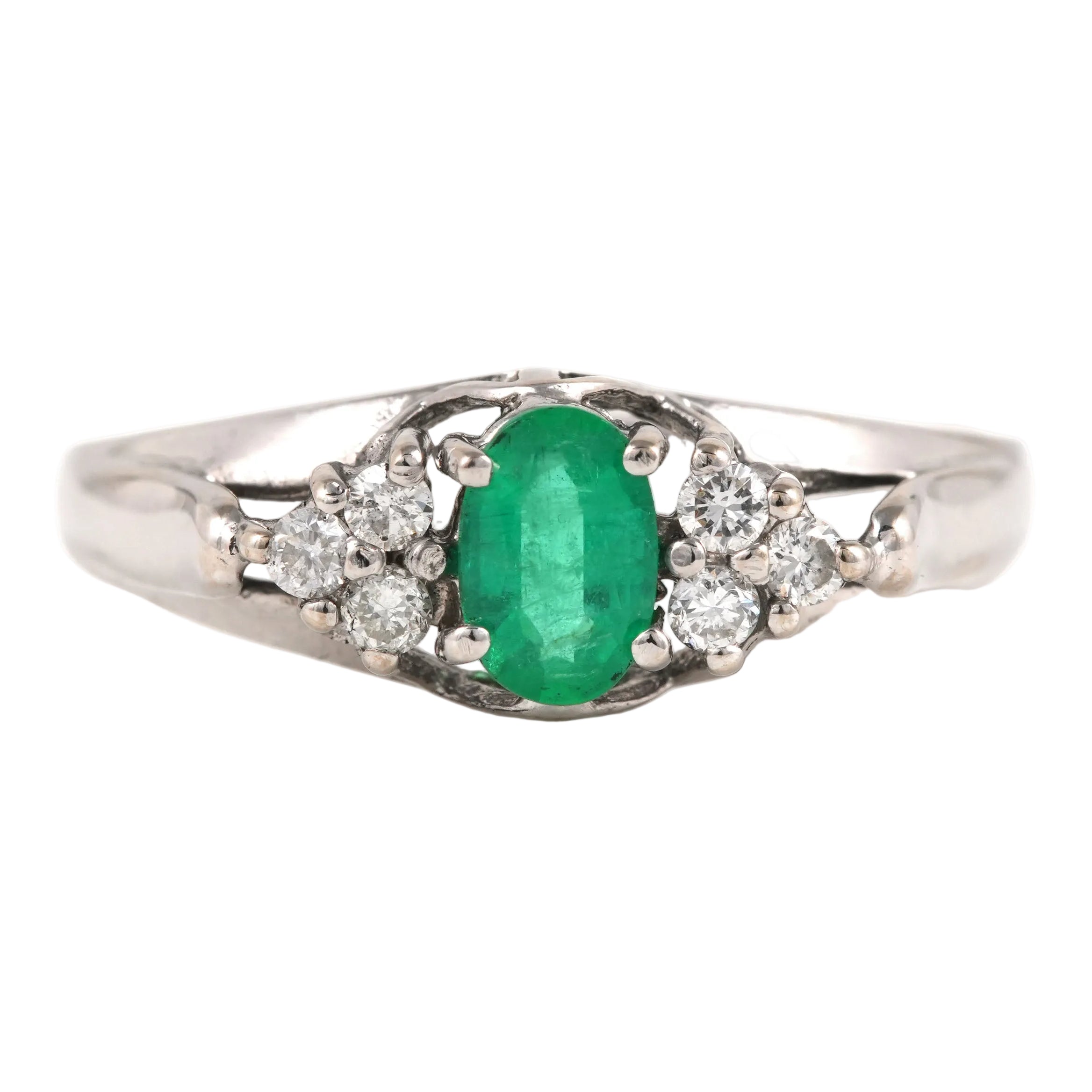 Bague Trilogie en or blanc, émeraude et diamants