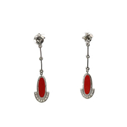Boucles d'oreilles Pendantes en platine, corail et diamants