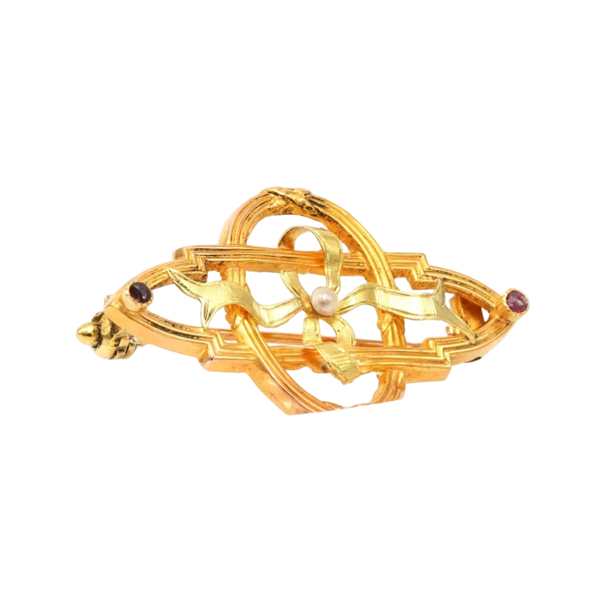 Yellow Gold Brooch with Pearl and Ruby