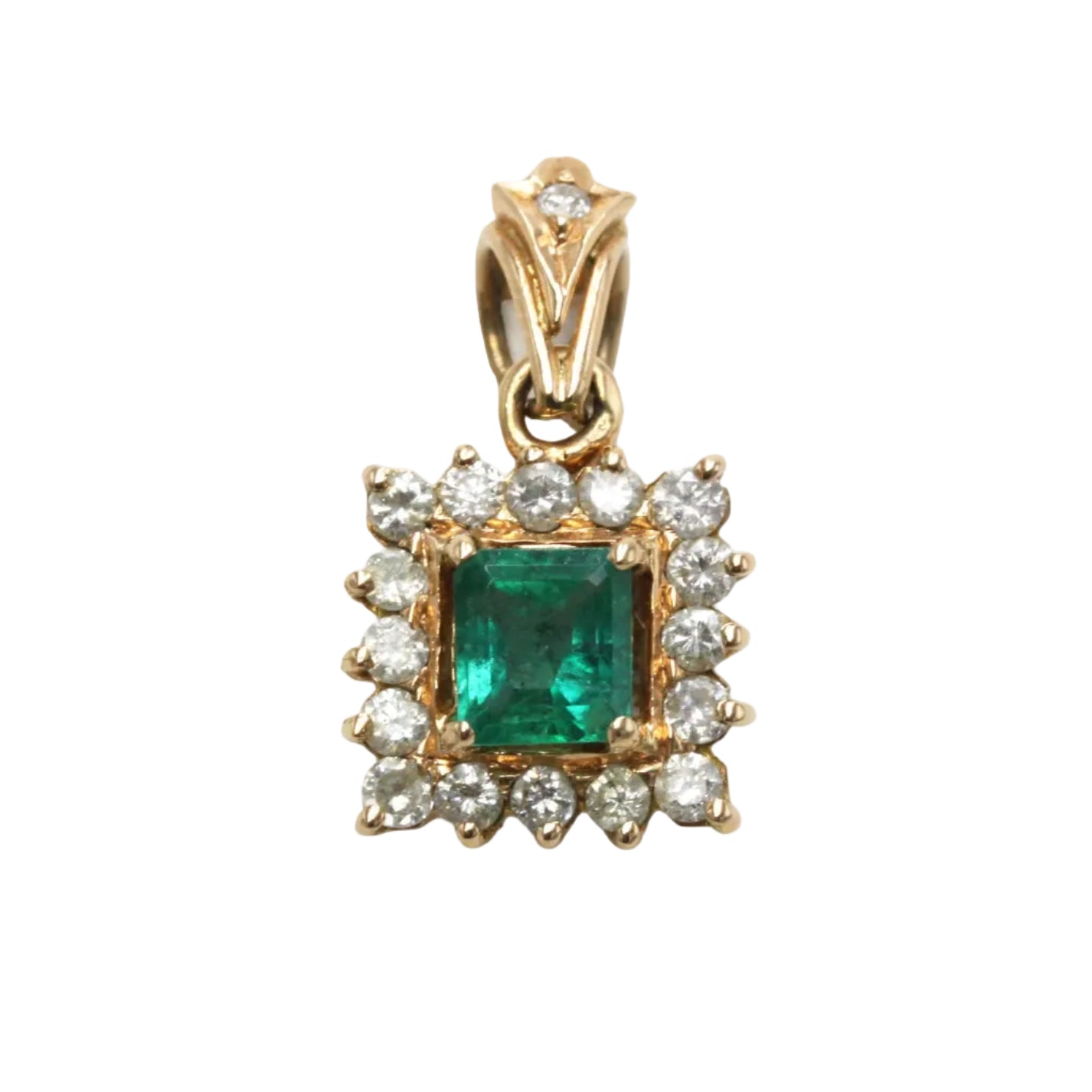 Yellow gold pendant with emeralds and diamonds