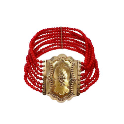 Bracelet in Yellow gold with Coral Pearls