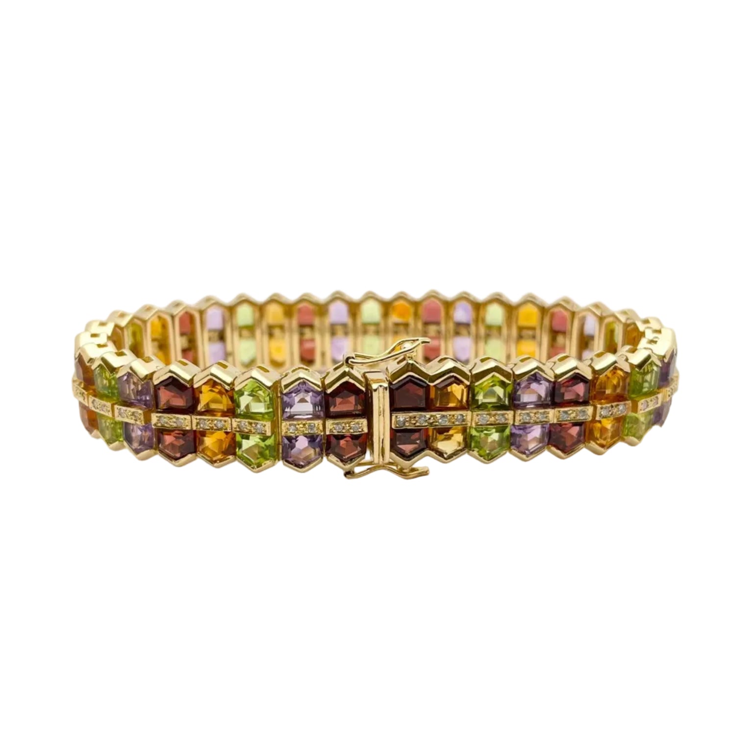 Bracelet GOUBLE' PARIS en or jaune, quartz, améthystes, tourmalines et diamants