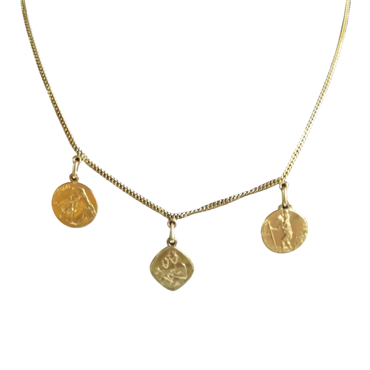 Yellow gold Necklace with 3 Religious Medals