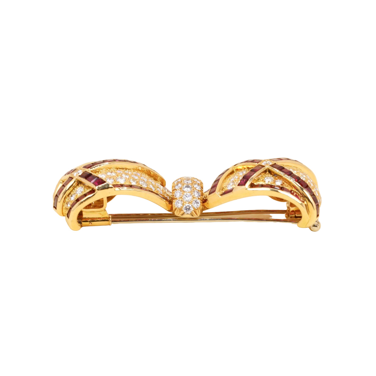 Yellow Gold Clip Brooch with Rubies and Diamonds