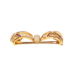 Yellow Gold Clip Brooch with Rubies and Diamonds