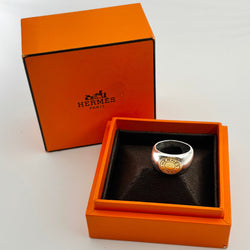 HERMÈS "Clou de selle" Signet ring in Silver and Yellow gold