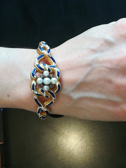 Antique Gold Enamel Bracelet with Pearls and Diamonds