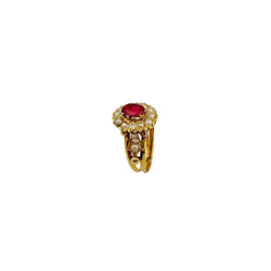 Napoleon III ring in yellow gold, with a doublet garnet and pearls