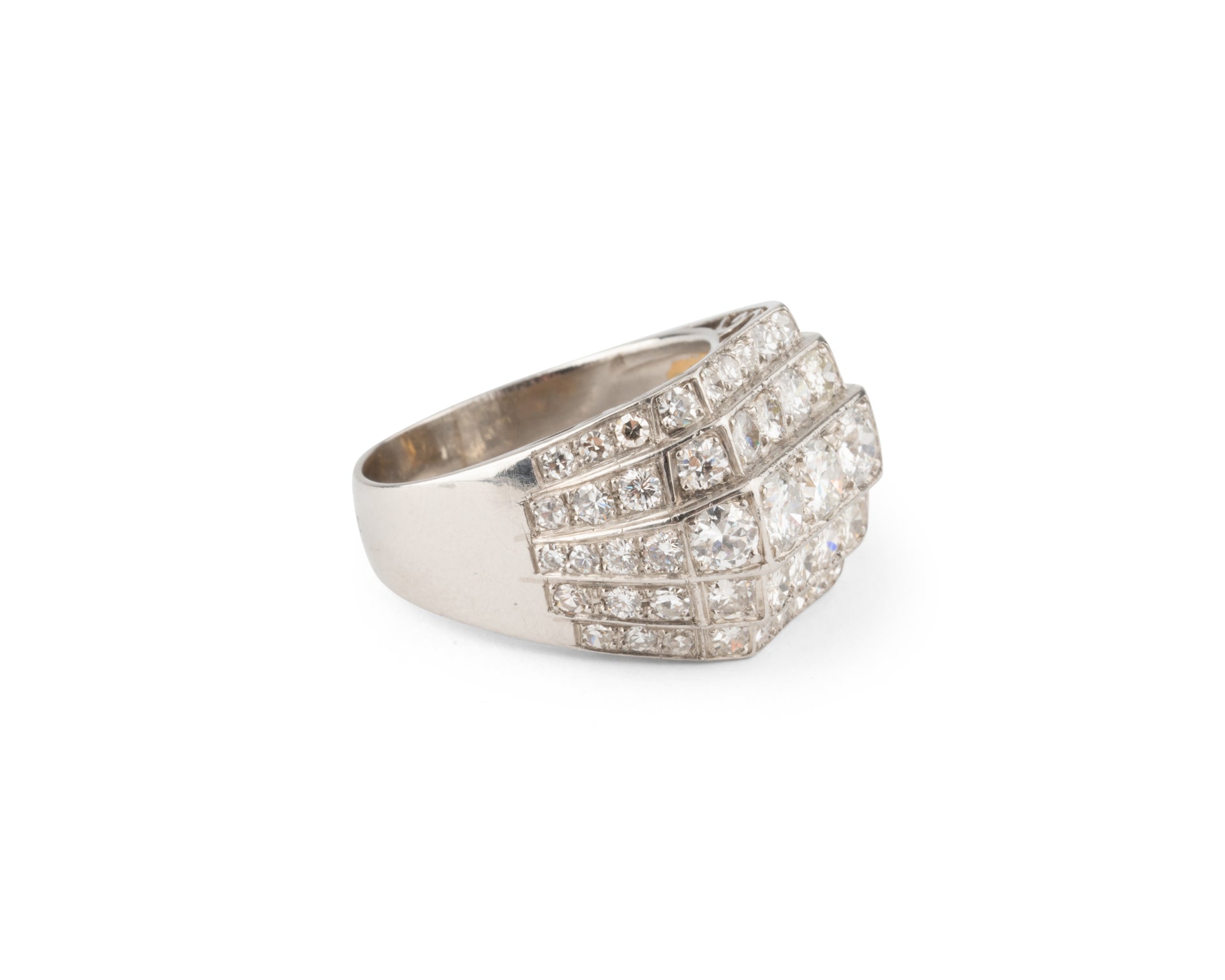 Bague Chevalière en platine et diamants