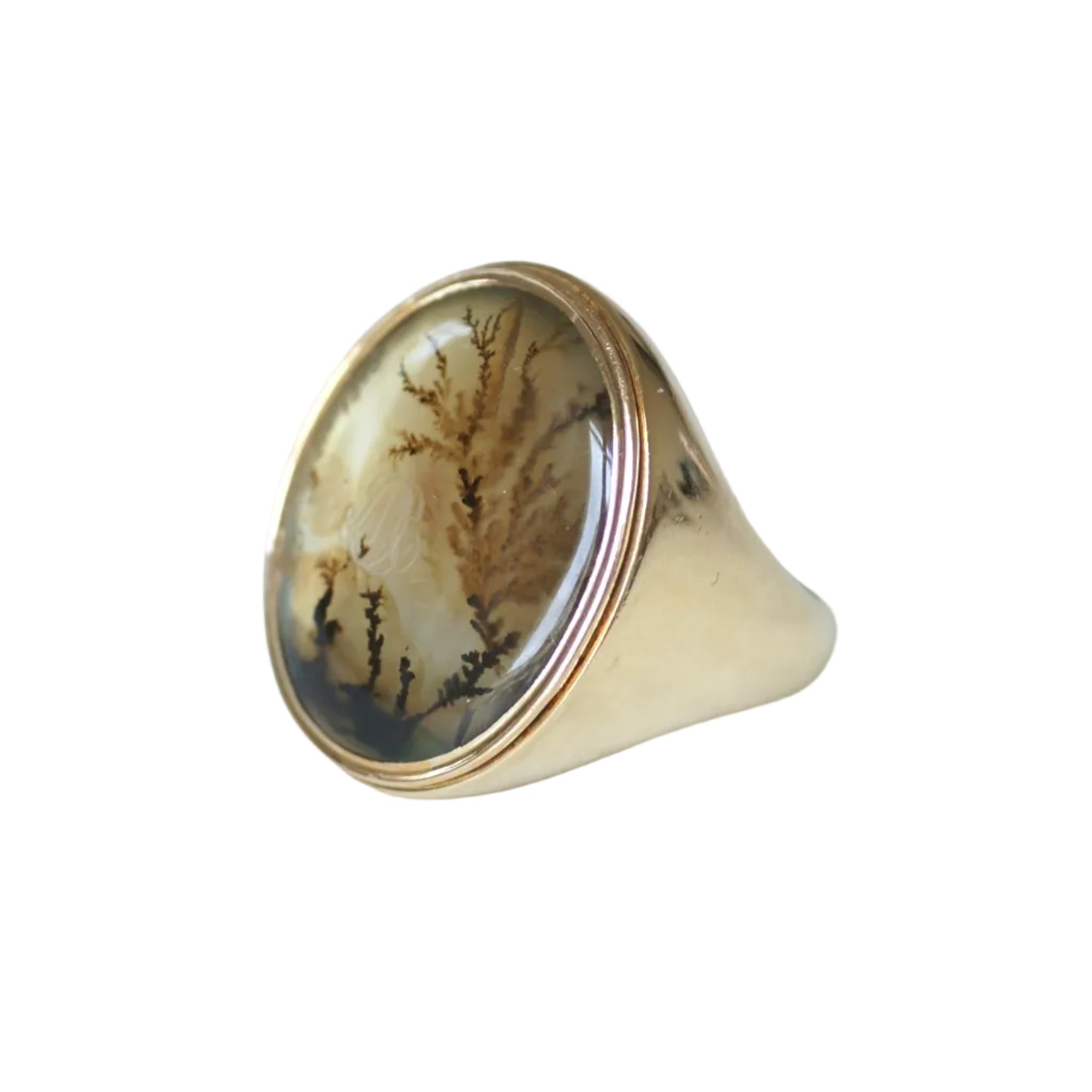 Antique Dendritic Agate Signet Ring in Yellow Gold, 19th century, 1815