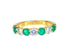 Yellow Gold Wedding Band with Emeralds and Diamonds