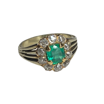"Entourage" Ring in Yellow Gold, Emerald, and Diamonds