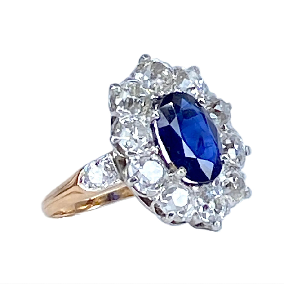 Marguerite Ring in Yellow Gold, Sapphire, and Diamonds