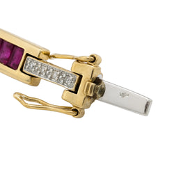 "Ligne" Bracelet in Yellow Gold, Rubies, and Diamonds