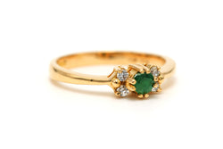 Trilogy Ring in Yellow Gold, Emerald, and Diamonds