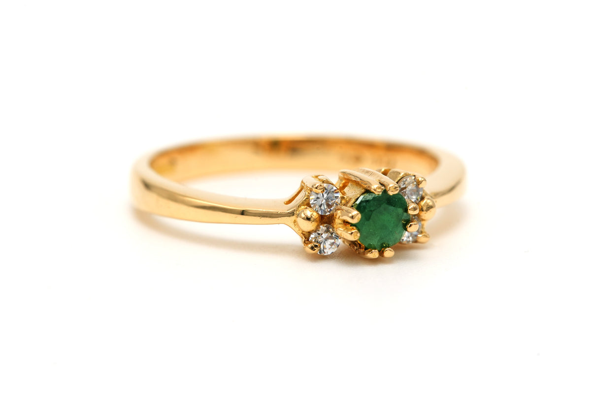 Trilogy Ring in Yellow Gold, Emerald, and Diamonds