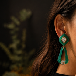 RENE KERN earrings in yellow gold, chrysoprase, and diamonds